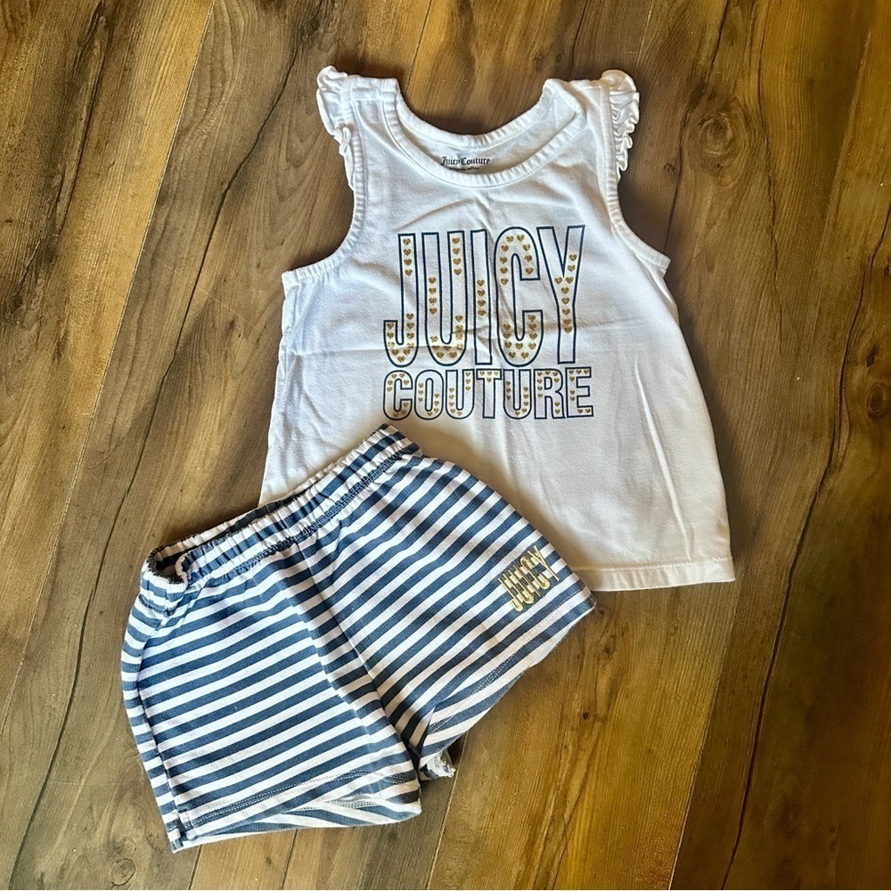 Juicy Couture | 2 Piece Logo Top and Stripped Short Set | Size 4